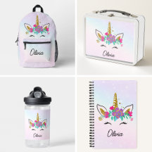 Girls Cute Unicorn And Watercolor Rainbow Custom