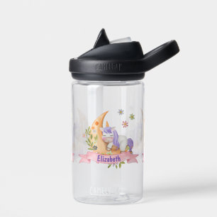 Girls Cute Unicorn Flowers Personalised name Kids Water Bottle