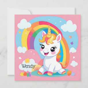 Girl's Cute Unicorn Rainbow Custom Name Invitation