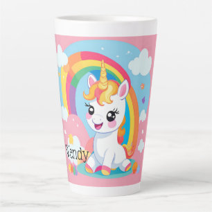 Girl's Cute Unicorn Rainbow Custom Name Latte Mug