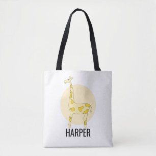 Girl's Cute Watercolor Giraffe Safari Name Tote Bag
