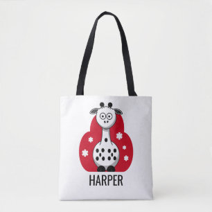 Girl's Cute Watercolor Giraffe Safari Name Tote Bag