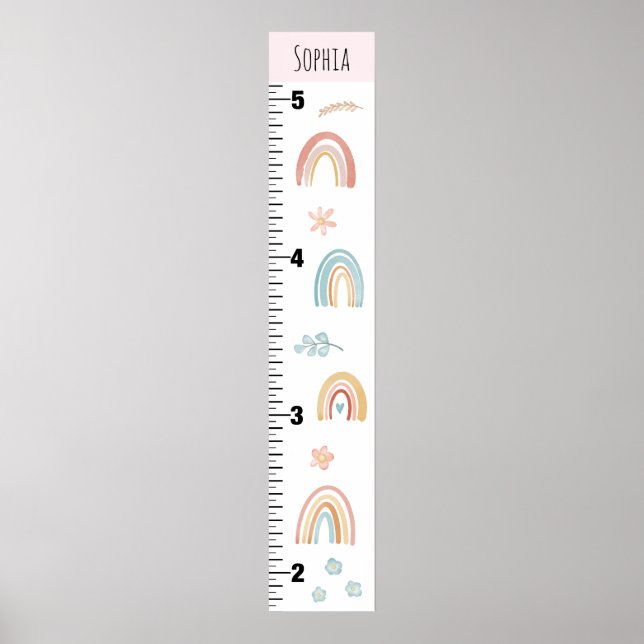 Girls Cute Watercolor Rainbow Growth Chart Inches (Front)