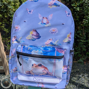 Girls Cute Watercolour Fairy Frog   Kids Nursery Printed Backpack