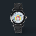 Girls Cute Whimsical Rainbow Cartoon and Name Kids Watch<br><div class="desc">This gorgeous cute boho kids' watch features an adorable rainbow cartoon. This lovely colourful design also features a place for you to add your girl's name. With clear, easily readable numbers, this 'first' watch is great for those just starting out on learning the time. The perfect whimsical design for your...</div>