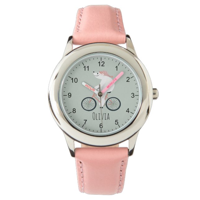 Girls Cute Whimsical Winter Polar Bear Bike Watch (Front)