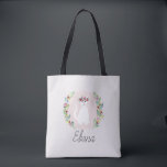 Girls Cute White Cat with Flowers and Name Kids Tote Bag<br><div class="desc">This beautiful and chic kids tote bag design features a cute white cat and watercolor flower wreath,  with a customisable background colour and places for your to add your girl's name in an elegant font. Perfect for you or your little one.</div>