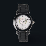 Girls Cute White Cat with Flowers & Name Kids Watch<br><div class="desc">This beautiful and chic kids watch design features a cute white cat cartoon and watercolor flower wreath,  with a customisable background colour and a place for your to add your girl's name in an elegant font.</div>