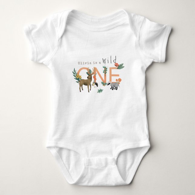 Girls Cute Wild One Woodland 1st Birthday Baby Bodysuit (Front)