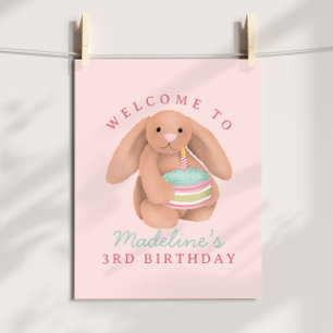 Girls Cute Woodland Bunny Birthday Welcome Poster