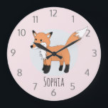 Girls Cute Woodland Fox and Name Kids Large Clock<br><div class="desc">This trendy girls clock features an adorable,  hand drawn woodland forest fox. This lovely design also features a place for you to add a name. The perfect wildlife themed design for any kid's room or baby's nursery!</div>