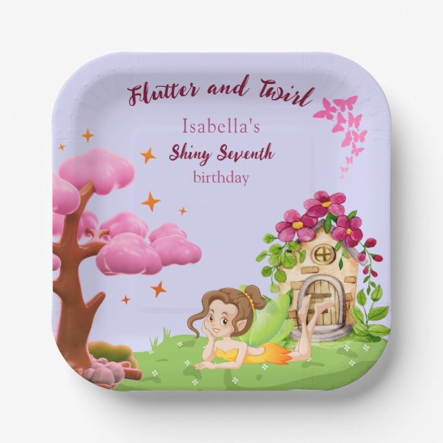 Girls Cute Yellow Fairy Fairytale home Paper Plate (Front)