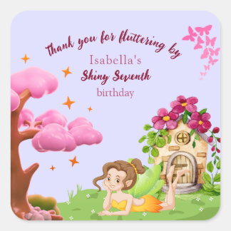 Girls Cute Yellow Fairy Fairytale home Square Sticker