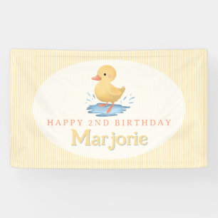 Girls Cute Yellow Pastel Duckling Birthday Banner