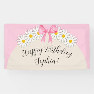 Girl's Daisy Flower and Bow Birthday Banner