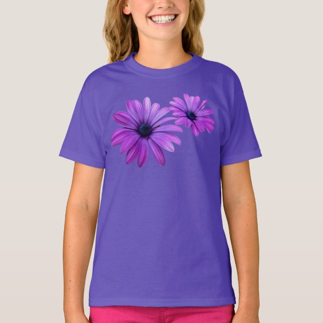 Girl's Daisy T-shirt Organic Purple Flower Shirt (Front)