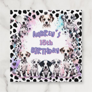 Girl's Dalmatian Puppy Watercolor Birthday Favour Tags