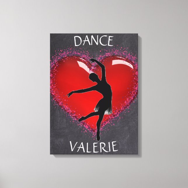 Girls Dance Chalkboard Heart w/ Personalised Name  Canvas Print (Front)