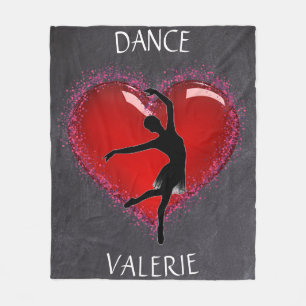 Girls Dance Chalkboard Heart w/ Personalised Name Fleece Blanket