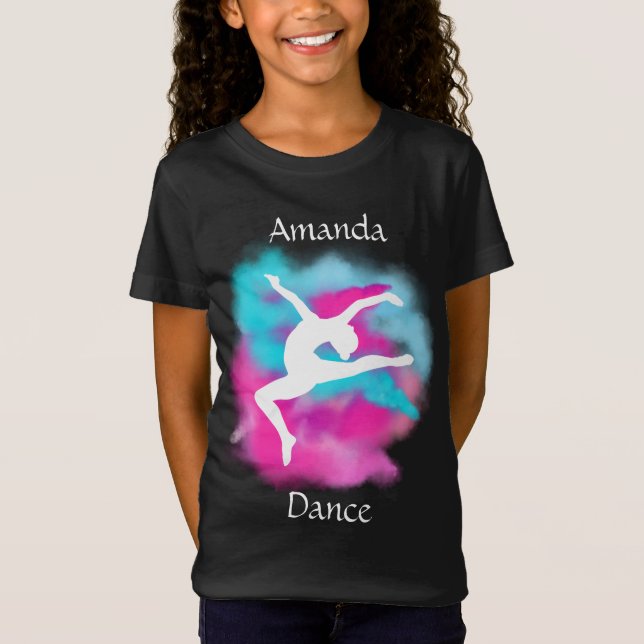 Girls Dance Leap Pink Blue Colour Bomb with Name T-Shirt (Front)