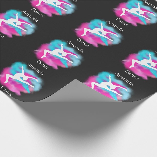 Girls Dance Leap Pink Blue Colour Bomb with Name  Wrapping Paper (Corner)