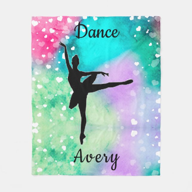 Girls Dance Watercolor with Floating Hearts Fleece Blanket (Front)