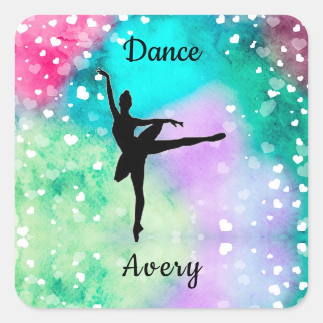 Girls Dance Watercolor with Floating Hearts    Square Sticker (Front)