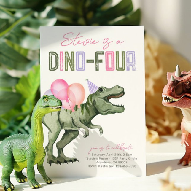 Girl's Dino-Four Birthday Invitation  (Creator Uploaded)
