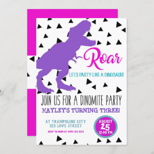 Girls Dinosaur Birthday Kids Invitations