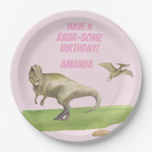 Girls Dinosaur Birthday Paper Plate