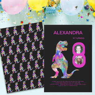 Girls Dinosaur Birthday Party Pink  Invitation
