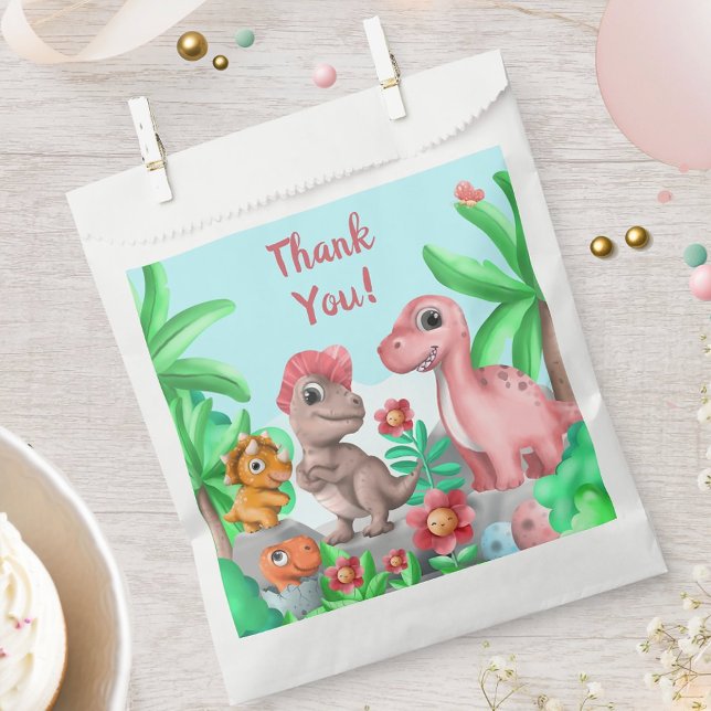 Girl's Dinosaur Birthday Thank You Favour Bags (Girl's Dinosaur Birthday Party Favor Bag)