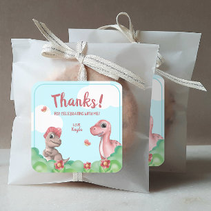 Girl's Dinosaur Birthday Thanks Square Sticker