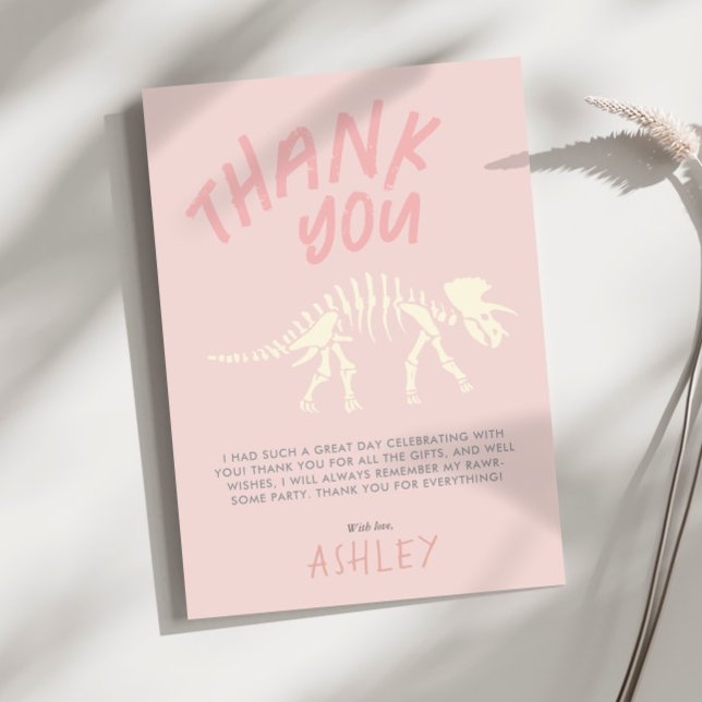 Girls Dinosaur Fossil Birthday Pink Thank You (Creator Uploaded)