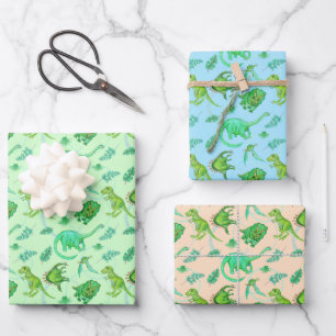 Girls Dinosaur Gift Wrap In Three Colours