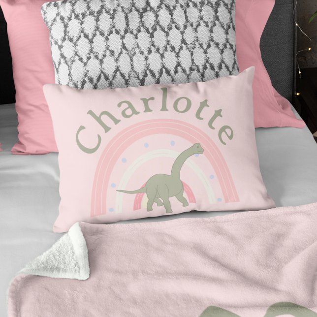 Girls Dinosaur Rainbow Pink Bedroom Custom Decorative Cushion (Girls Dinosaur Rainbow Pink Bedroom Custom Accent Pillow
)