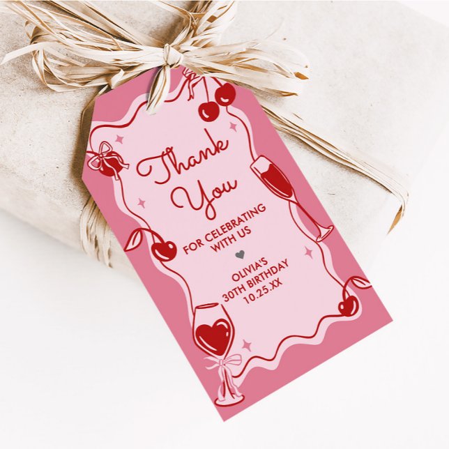 Girls Dirty Thirty Birthday Favour Tags (Hand Drawn Cherry Dirty Thirty Birthday Party Favor Tags)