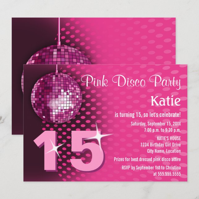 Girl's Disco Birthday Party Invitation (Front/Back)