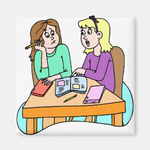 Girls Doing Homework Magnet