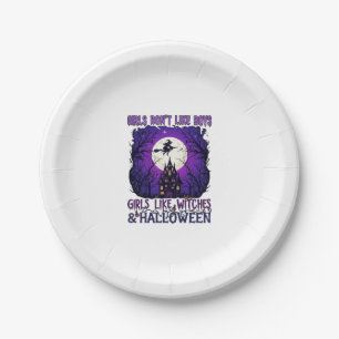 Girls Dont Like Boys Witches Halloween Haunted Hou Paper Plate