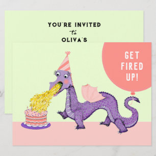 Girl's Dragon Birthday Party Invitations