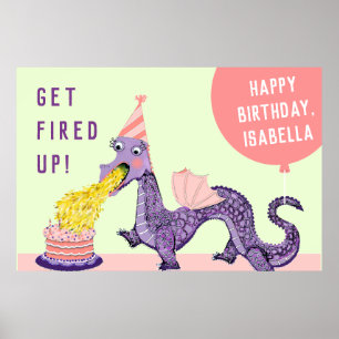 Girl's Dragon Birthday Party Invitations Poster