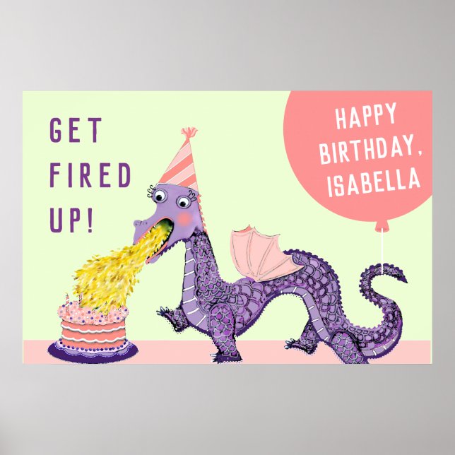 Girl's Dragon Birthday Party Invitations Poster (Front)