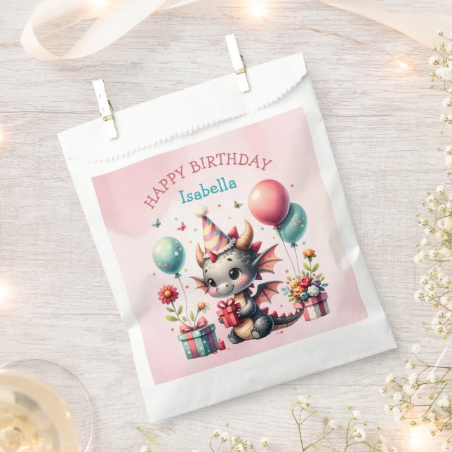 Girl's Dragon Themed Birthday Party Favour Bags (Clipped)