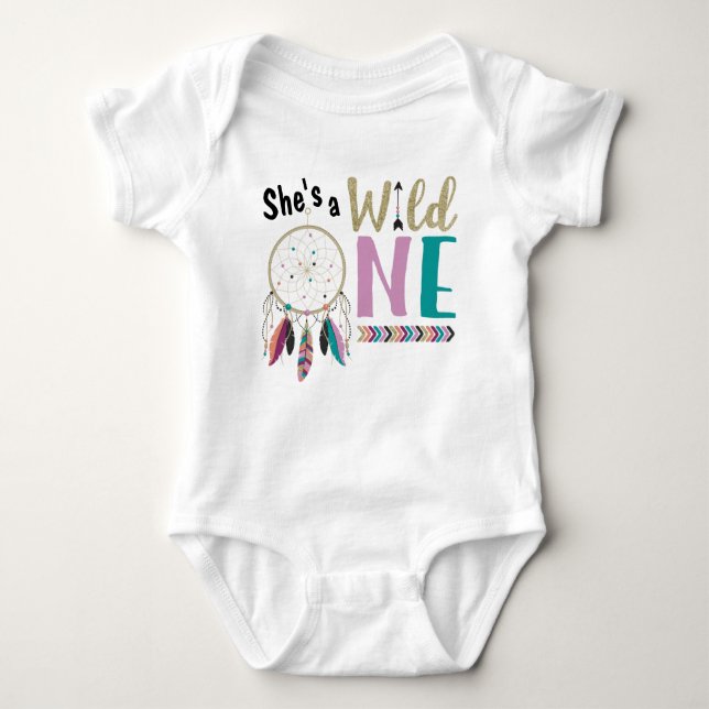 Girls Dreamcatcher Wild ONE 1st Birthday Outfit Baby Bodysuit (Front)