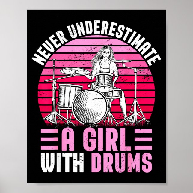 Girls Drummer Drum Set Drumming Funny  Poster (Front)