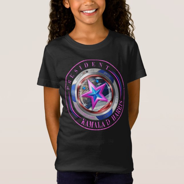Girls Dual Sided Harris-Walz Wing/Stamp Medallion T-Shirt (Front)