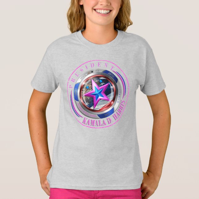 Girls Dual Sided Harris-Walz Wing/Stamp Medallion T-Shirt (Front)