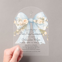 Girl's Dusty Blue Floral Bow First Holy Communion 