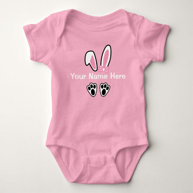 Girls Easter Bunny Ears One Piece Bodysuit Pink (Front)